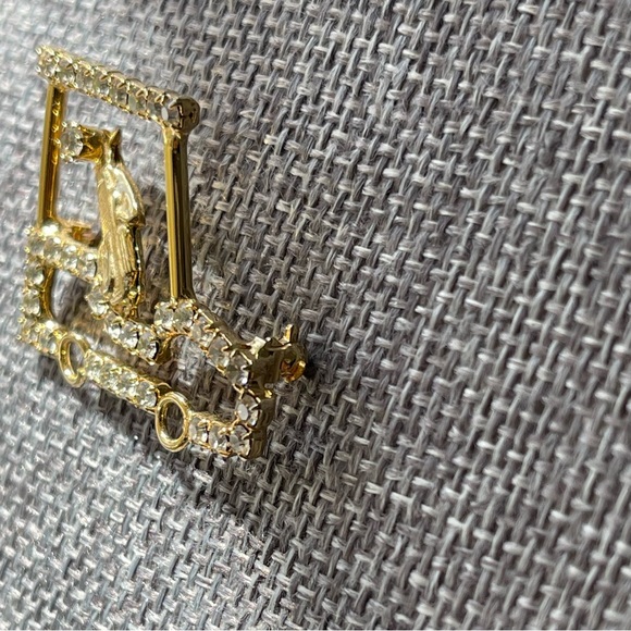 Vintage | Golf Cart with Clear Rhinestones Small Gold Tone Brooch Pin - Picture 7 of 14